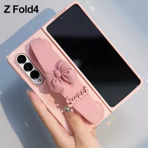 Sweet Pink Bowknot Luxury Wristband Holder PC Case For Samsung Z Fold 6/5/4/3 5G - Zdjęcie 1 z 21