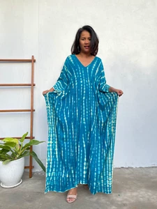 Women Short Sleeve handmade tie dye Shirt Dress Summer Long Maxi kaftan Sundress - Picture 1 of 10