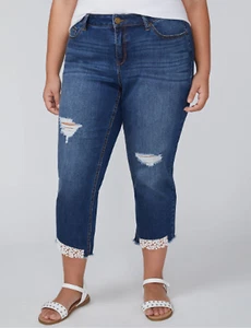 LANE BRYANT Girlfriend Crop Jeans Lace Step Hem Pants Plus 14W 1X - Picture 1 of 8