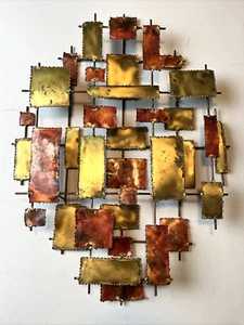 "Escultura de pared de metal brutalista geométrica MCM estilo de Curtis Jere 25x19""" - Imagen 1 de 5