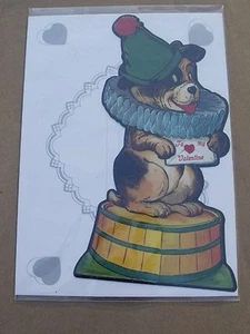 NEW Vintage Look Valentine Die-Cut Card Laughing Elephant Dog Ruffled Collar - Picture 1 of 3