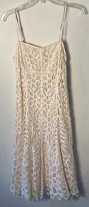 Vtg Y2K 90's Betsey Johnson SZ 4 White Pink Lace Crochet Ruffle Hem Slip Dress - Picture 1 of 16