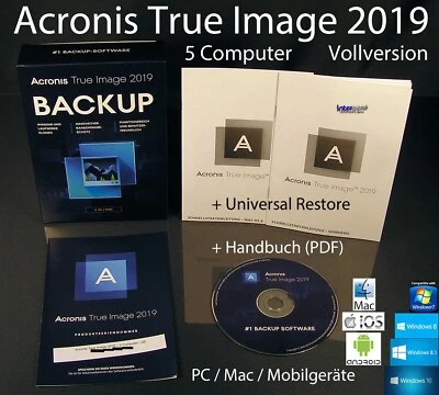 Acronis True Image 2019 Vollversion 5 PC/Mac Box, CD + Universal Restore OVP NEU - Image 1 of 4