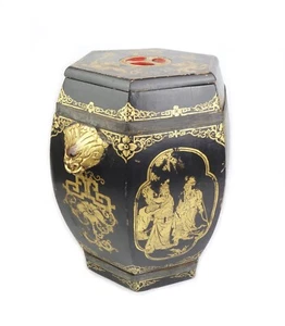 Asientos de almacenamiento con tapa Foo Dog pintados a mano de madera chinos antiguos raros - Imagen 1 de 12