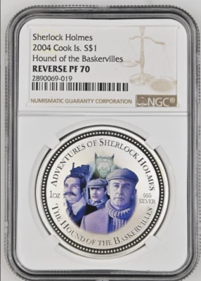2 dólares 2007 Cook Islands Sherlock Hound of Baskerville prueba de plata NGC PF70 Foto 1 de 4