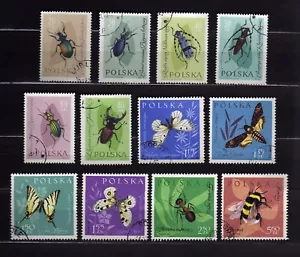 POLAND #1029-1040 USED COMPLETE SET INSECTS, BUTTERFLIES & BEE - Foto 1 di 1
