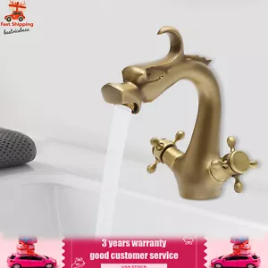 Drachenförmige Gold Badezimmer Waschbecken Mischbatterie Zweigriff Dual Warm Kalt Wasserhahn - Bild 1 von 24