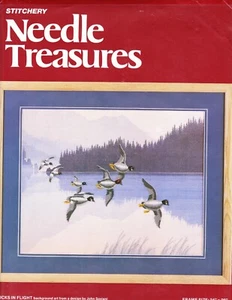 Crewel Embroidery Kit: Ducks in Flight on pre-printed fabric, Needle Treasures - Picture 1 of 2