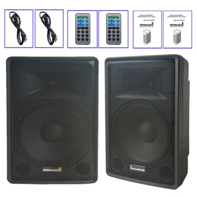 2Pcs 15 Inch PA Active Powered Speakers Audio Karaoke Bluetooth DJ Loudspeakers - Image 1 of 4