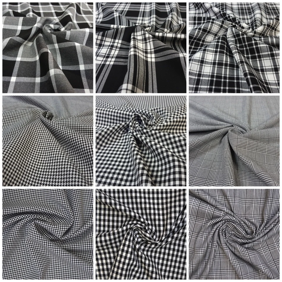 Karo Stoff Glencheck Pepita Tartan Schottenkaro Schwarz Weiss Viscose Meterware - Bild 1 von 3