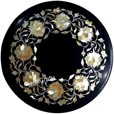 Marble Coffee Table Top Mother of Pearl Inlay Work Lawn Side Table for Hallway - Image 1 of 4