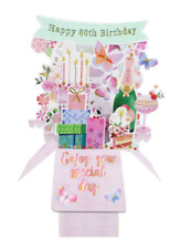 Happy 80th Birthday Bottle & Presents Pop Up Card 3D Keepsake Flowers for female