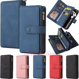 For iPhone 15 14 13 12 11 XR SE 7 8 Zipper Wallet Card Holder Leather Case Cover - Picture 1 of 53