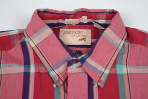 Vintage JCPenney The Fox Plaid Shirt Size L/XL 70s 80s Red Magenta Plaid Grunge - Picture 1 of 10