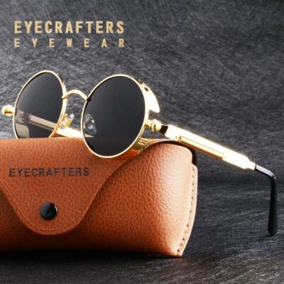 Gafas de sol retro polarizadas hombres mujeres Steampunk lentes redondas deportes gafas para conducir Foto 1 de 4