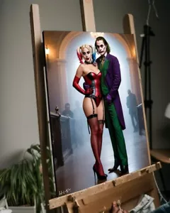 Jacob Hitt Harley Quinn GAGA and Joaquin Phoenix JOKER w/COA - Canvas 40X30cm - Picture 1 of 3