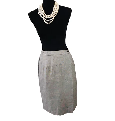 Falda envolvente sintética mezcla lino a cuadros negra blanca Chaus talla 10 Foto 1 de 4