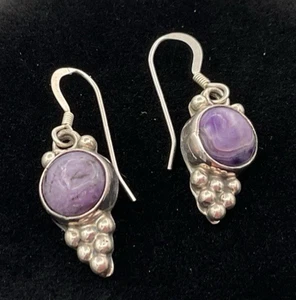 Native American Dangle Earrings Sterling Silver 925 Charoite 3.33g NICE - Picture 1 of 7