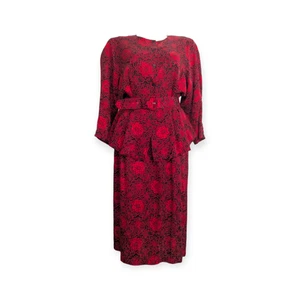 1980s ARGENTI Plus Women's 100% Silk Peplum Two Piece Dress Suit w/belt - Picture 1 of 17