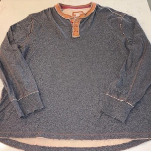 Carbon 2 Cobalt SHIRT GRAY Kinetic Henley Raw Edges Distressed TAN TRIM Mens XXL - Picture 1 of 11