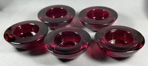 Crate & Barrel Ruby Red Glass Tea Light Candle Holders Set of 5 Round 3" - Picture 1 of 9