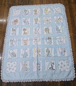 Vintage Precious Moments Alphabet ABC Quilt Crib BABY Blanket Pastel Lovey - Picture 1 of 10