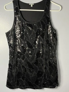 Charlotte Russe Tank Top Womens Sz L Sequin Black Rayon Spandex  - Picture 1 of 7