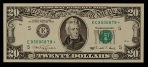 FR 2077-E* $20 1990 Federal Reserve Note US - Star Note - AU/UNC - SKU-CA1894 - Picture 1 of 2