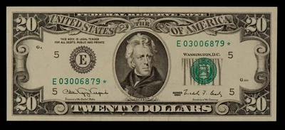 FR 2077-E* $20 1990 Federal Reserve Note US - Star Note - AU/UNC - SKU-CA1894 - Image 1 of 2