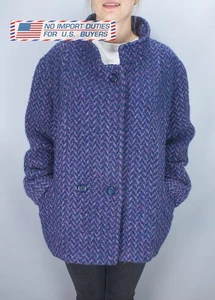 VTG CASTLEISLAND Irish Tweed Jacket Coat BLAZER Women's Herringbone Navy UK 18 - Picture 1 of 24