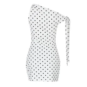 Womens Casual Polka Dot Off Shoulder Dress with Lace Up Detail for All Seasons - Picture 1 of 29