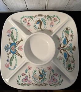 "De colección Melamina Grande Bandeja Dividida Cuadrada Penna Símbolos Holandeses MCM 14"" Palomas Pavo Real" - Imagen 1 de 11