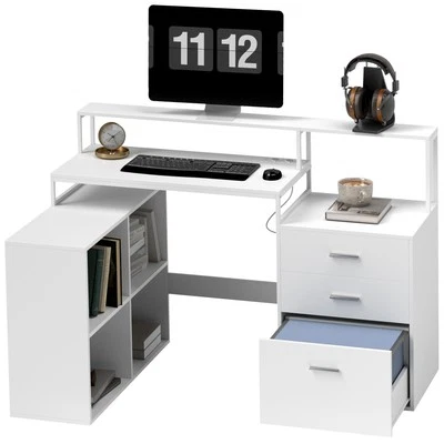 HOMCOM Scrivania Ufficio con 2 Tavoli, 4 Ripiani, 3 Cassetti e Supporto Monitor - Immagine 1 di 4