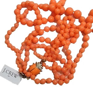J.CREW ORANGE LUCITE BEAD MULTI-STRAND NECKLACE WITH CRYSTAL CLASP NEW - Picture 1 of 7