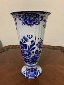Delft Holland Floral Vase 12" Handwork # 2057 Blue White - Picture 1 of 16