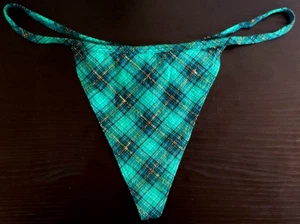 Victoria's Secret Stretch Cotton V-String Thong Panty Green Plaid Sparkle! NWOT - Picture 1 of 13
