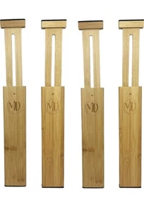 Bamboo Adjustable 4 Drawer Dividers Organizers Expandable - Picture 1 of 7