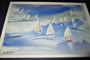 Vintage Aquarell YACHTRENNEN SIGNIERT C. LAWRIE mattiert 12" x 15" mattiert - Bild 1 von 7