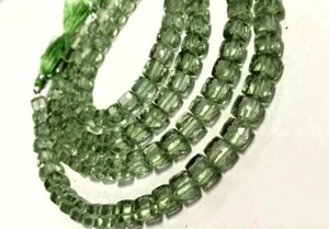  Natural Amethyst Gemstone Briolettes | Green Amethyst Faceted Cube Shape Beads  - Picture 1 of 3