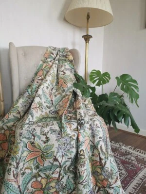 White Butterfly Print Indian Kantha Quilt Twin Cotton Blanket Vintage Bedspread - Image 1 of 4