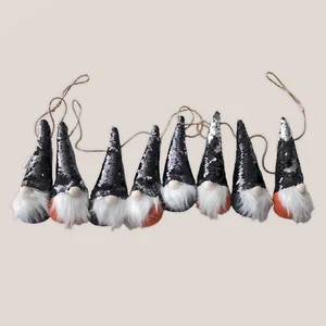 Halloween Bearded Gnome Banner Garland with Sequin Hats in Orange and Black - Picture 1 of 7