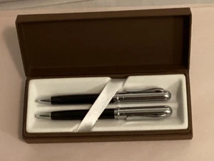 CROSS PEN & PENCIL SET BLACK ENAMEL/POLISHED STAINLESS.NIB (5.11.7) - Picture 1 of 4