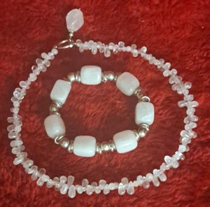 Lot 2: Rose Quartz Natural Cut  Necklace+Bracelet  Set Jewelry 102 Grams - Picture 1 of 10