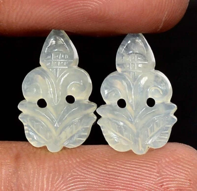 Natural Serpentine Handmade Carving Pair 17x11 mm 8.76 CTS Loose Gemstones - Image 1 of 4