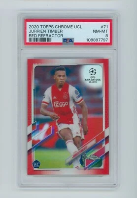 2020-21 Jurrien Timber Topps Chrome UEFA Red Refractor Rookie Card 8/10 PSA 8 - Image 1 of 3
