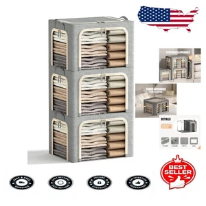 Versatile 3-Pc Stackable Storage Bins with Metal Frame and Flip Top Closure - Picture 1 of 8