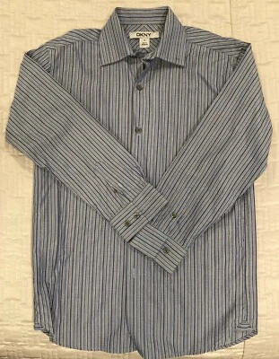 DKNY Boys Size 10 Blue & Black Striped Button Front Shirt 100% cotton - Image 1 of 3