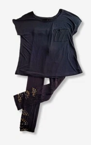 Bergdorf Goodman Pajama Loungewear Black 2 Piece Set  Safety Pin Accents Size S  - Picture 1 of 19