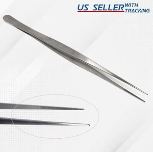 Stainless Steel 10" Serrated Fine Precision Point Tweezers Lab Forceps Firm Grip - Picture 1 of 4