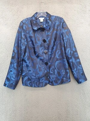 Laura Ashley Women’s Blue Satin Floral Buttoned Jacket Size Small Gorgeous! - Image 1 of 4